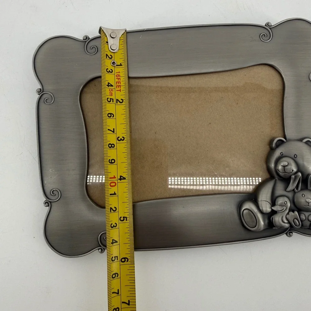 Green Tree Gallery Pewter Teddy Bear Bunny Duck 4x6 Picture Frame Silver Metal